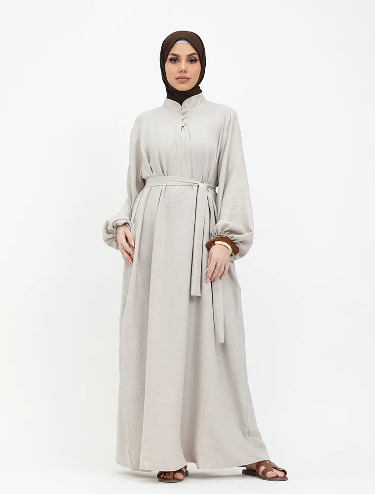 Stone Linen Feel Nehru Collar Maxi